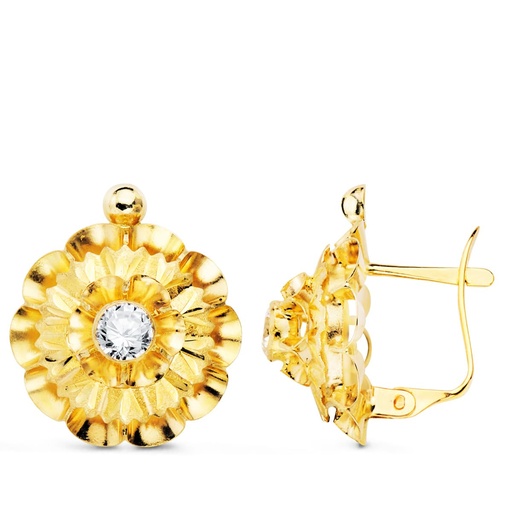 [P0007] 18K PENDIENTES ORO AMARILLO CUBANAS CON CIRCONITAS 18X15 MM CIERRE CATALAN