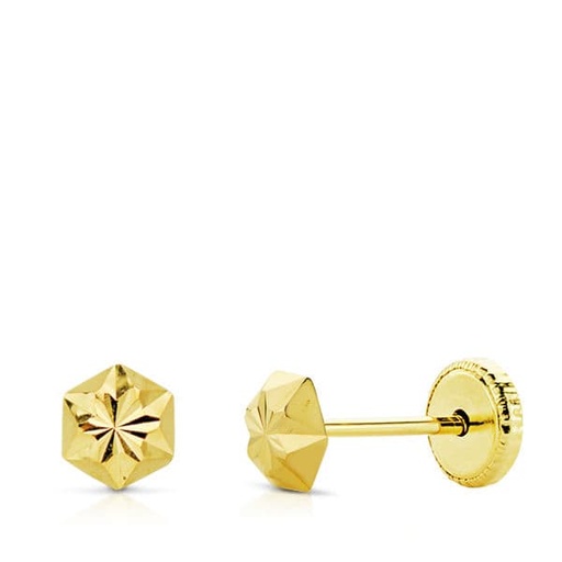 [P0013] 18K PENDIENTES ORO AMARILLO CLAVO ESTRELLA TALLADOS 4 MM