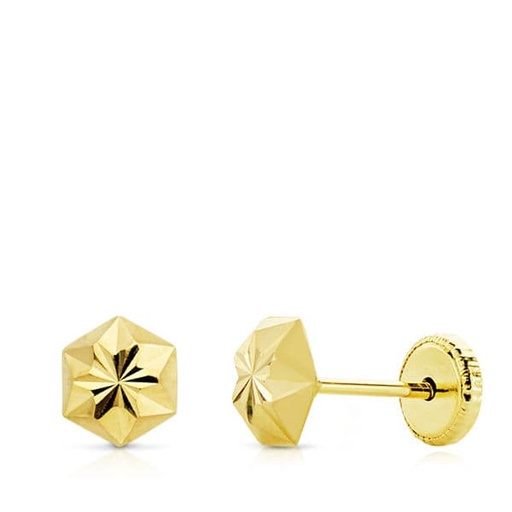 [P0014] 18K PENDIENTES ORO AMARILLO CLAVO ESTRELLA TALLADOS 5 MM