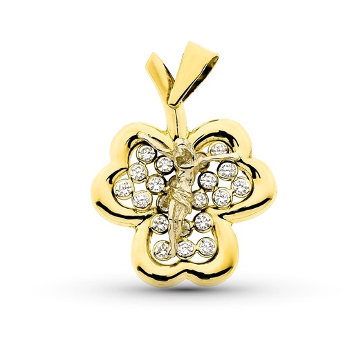 [P0055] 18K COLGANTE ORO AMARILLO TREBOL CRISTO. 27X20 MM