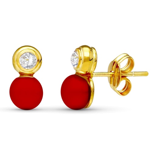 [P0071-CI] 18K PENDIENTES ORO AMARILLO CORAL Y CIRCONITA 10X5 MM