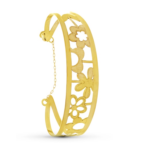 [P02000008] 18K PULSERA ORO AMARILLO RIGIDA FLORES LASER