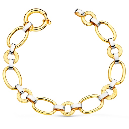 [P02000020] 18K PULSERA ORO BICOLOR ESLABONES OVALES Y REDONDOS ANCHO 11 MM LARGO 19 CM