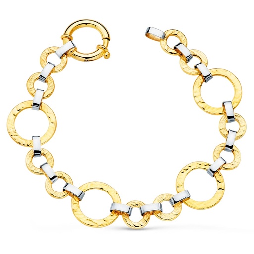 [P02000021] 18K PULSERA ORO BICOLOR ESLABONES REDONDOS ANCHO 16 MM LARGO 20 CM