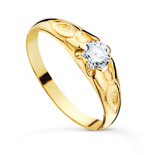 [P02000035] 18K SOLITARIO ORO AMARILLO CADETE MACIZO BRILLO CIRCONITA 4.2 MM ANCHO 5 MM