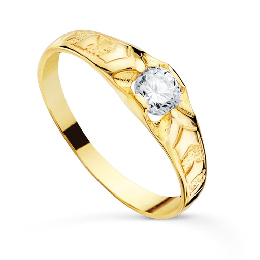 [P02000036] 18K SOLITARIO ORO AMARILLO CADETE MACIZO BRILLO CIRCONITA 4.2 MM ANCHO 5 MM
