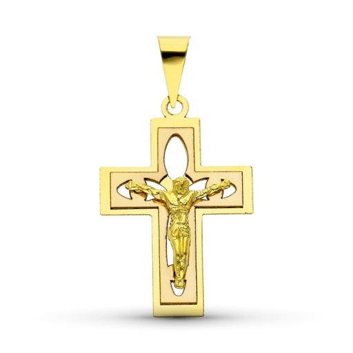 [P02000042] 18K CRUZ CON CRISTO ORO BICOLOR 27X18 MM