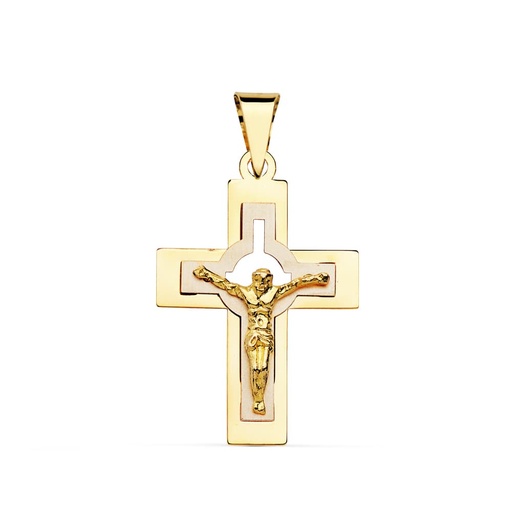 [P02000046] 18K CRUZ CON CRISTO BICOLOR 27X18 MM