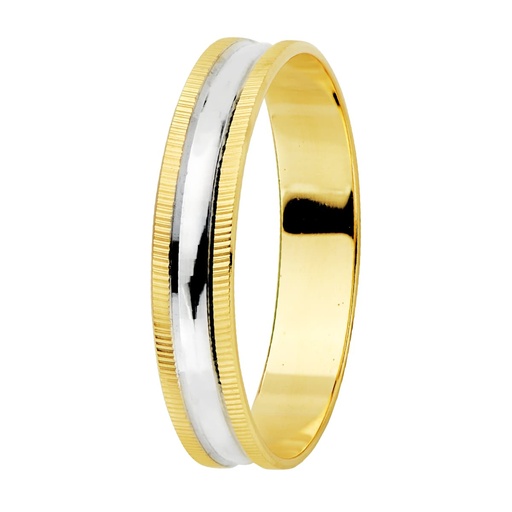 [P02000090] 18K ALIANZA ORO BICOLOR BRILLO Y BORDES ESTRIADOS. 4 MM