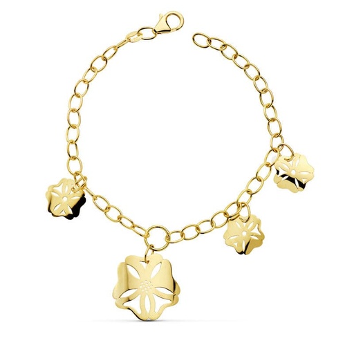 [P03000023] 18K PULSERA CADENA Y FLOR 18 CM