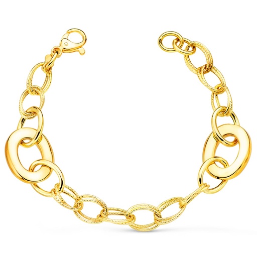 [P03000033] 18K PULSERA ORO AMARILLO ESLABONES HUECOS ANCHO 16 MM LARGO 20 CM