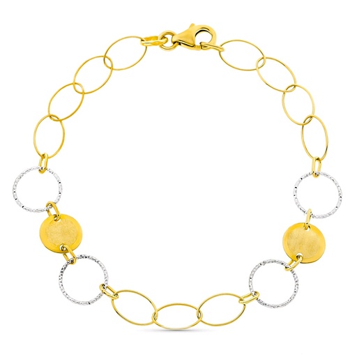 [P03000044] 18K PULSERA ORO BICOLOR CIRCULOS. ANCHO 9 MM LARGO 18 CM
