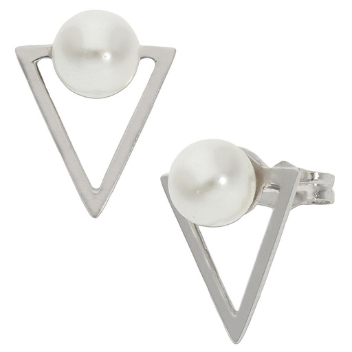 [P1096] Pendientes oro blanco 18 kt triangulares perlas