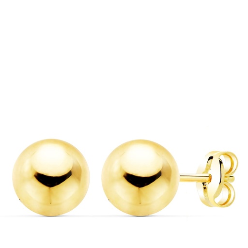 [P0474] 18K PENDIENTES ORO AMARILLO BOLA LISA 7 MM CIERRE PRESION