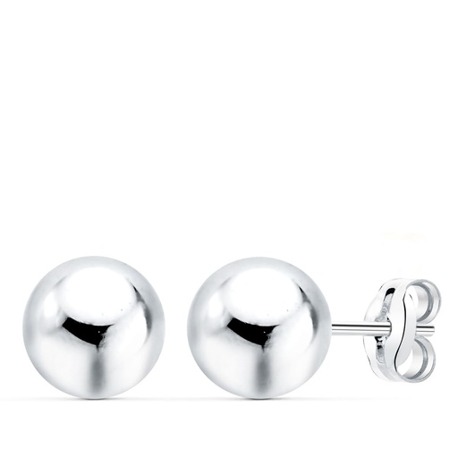 [P0474-OB] 18K PENDIENTES ORO BLANCO BOLA LISA 7 MM CIERRE PRESION