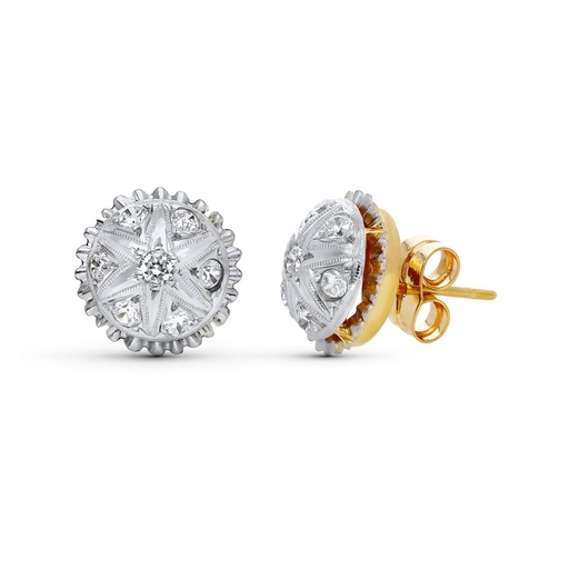[P0500] 18K PENDIENTES PLATINO BICOLOR PIÑA Y CIRCONITAS