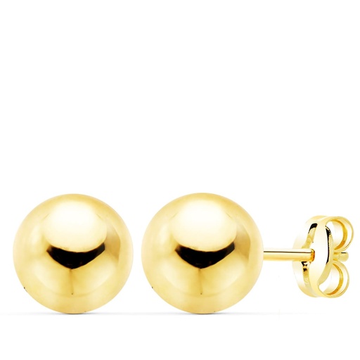 [P0622] 18K PENDIENTES ORO AMARILLO BOLA LISA 8 MM CIERRE PRESION