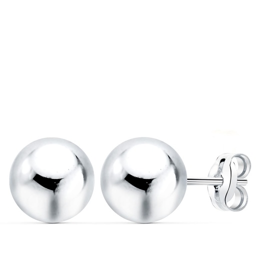[P0622-OB] 18K PENDIENTES ORO BLANCO BOLA LISA 8 MM CIERRE PRESION