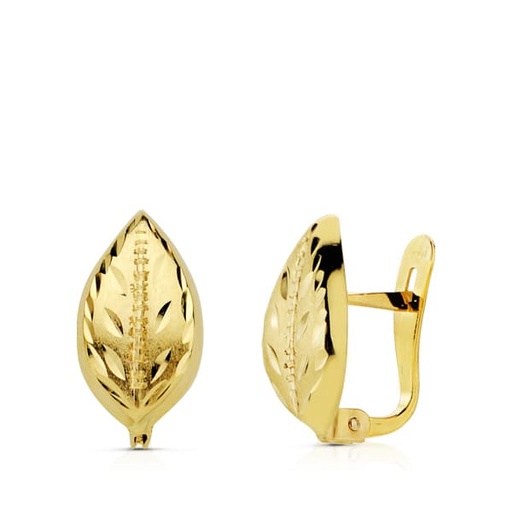 [P0644] 18K PENDIENTES HOJA LAPIDADOS 12X7 MM