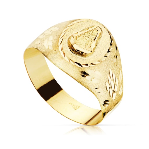 [P07000021] 18K SELLO ORO AMARILLO HUECO REDONDO TALLADO VIRGEN DEL ROCIO 10X9 MM
