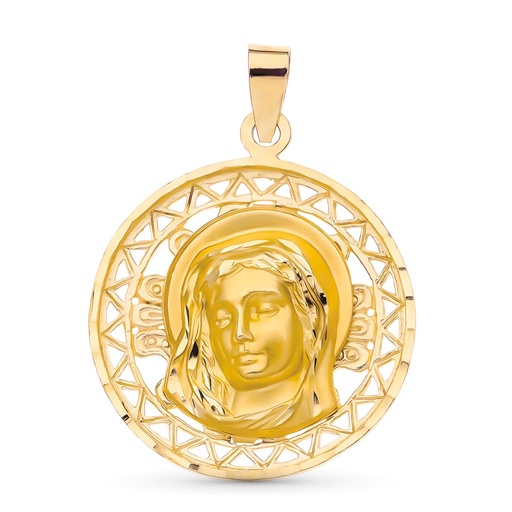 [P07000242] 18K MEDALLA ORO AMARILLO VIRGEN NIÑA CALADA 22 MM