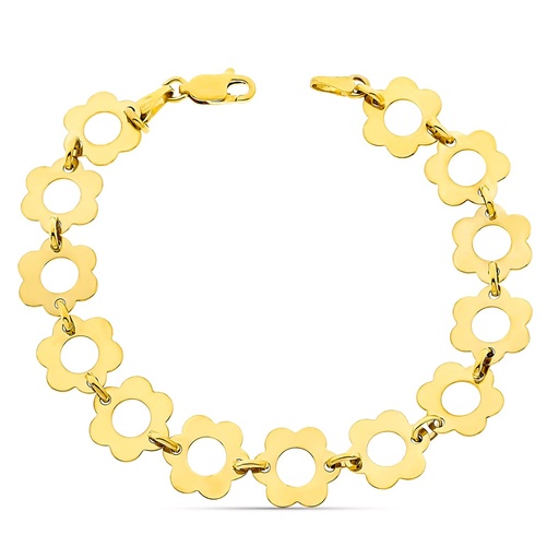 [P07000270] 18K PULSERA ORO AMARILLO FLORES ANCHO 11 MM LARGO 19 CM
