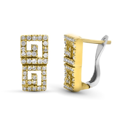 [P07000485] 18K PENDIENTES ORO BICOLOR GRECA CIRCONITAS