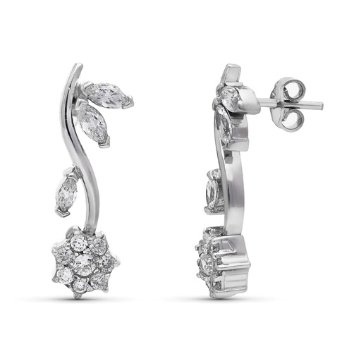 [P07000488] 18K PENDIENTES ORO BLANCO LARGOS FLORES