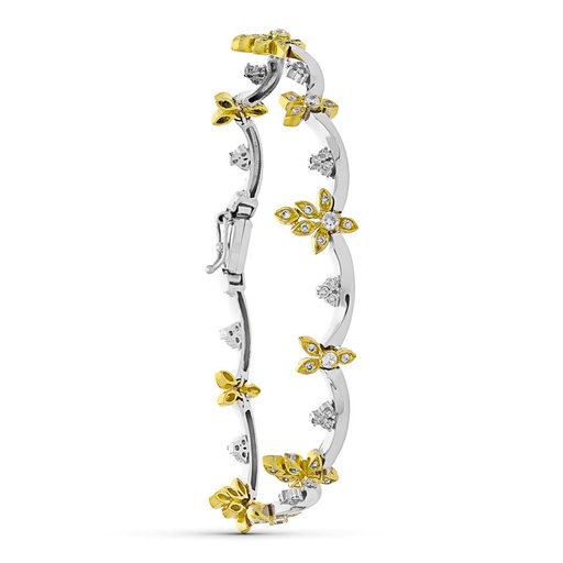 [P07000493] 18K PULSERA ORO BICOLOR HOJAS Y CIRCONITAS