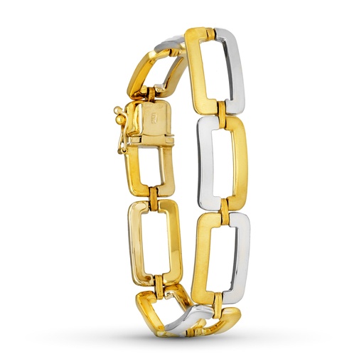 [P07000578] 18K PULSERA ORO BICOLOR ESLABONES MATE Y BRILLO