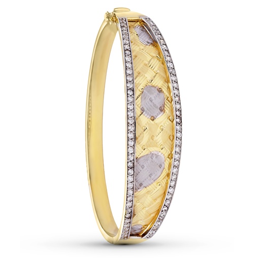 [P07000636] 18K PULSERA RIGIDA ORO BICOLOR CIRCONITAS MATE BRILLO