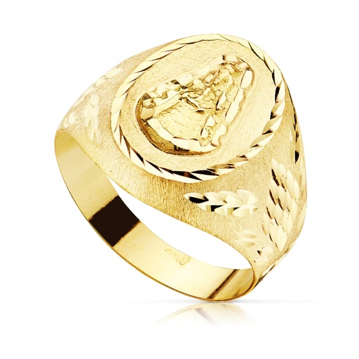 [P07000655] 18K SELLO ORO AMARILLO HUECO OVAL TALLADO VIRGEN DEL ROCIO 15X11 MM