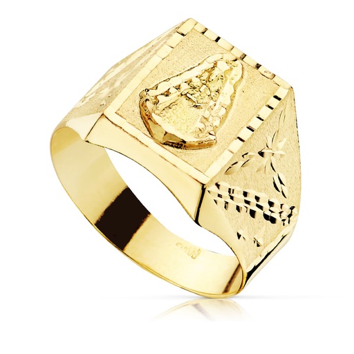 [P07000656] 18K SELLO ORO CABALLERO AMARILLO HUECO TALLADO VIRGEN DEL ROCIO 13X11 MM