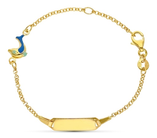 [P07000671] 18K ESCLAVA ORO AMARILLO DELFIN ESMALTE 16 CM
