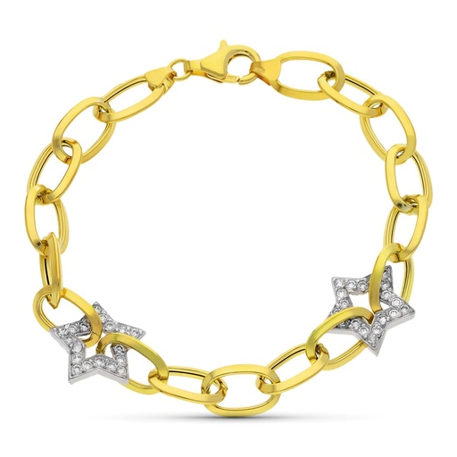 [P07000687] 18 PULSERA ORO BICOLOR ESLABONES Y ESTRELLAS CIRCONITAS 20 CM