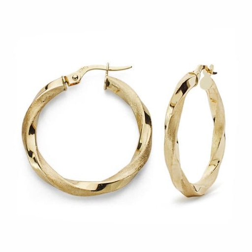 [P07000775] 18K AROS ORO AMARILLO MATE Y BRILLO 25X2.5 MM