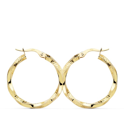[P07000778] 18K AROS ORO AMARILLO RELIADOS GRECA 25X2.5 MM