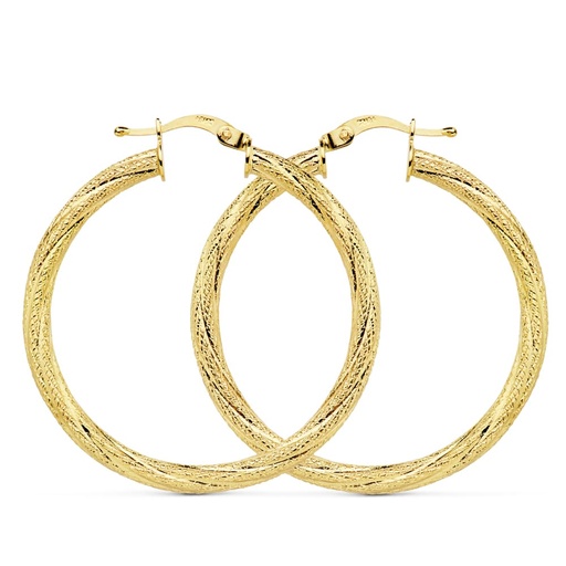 [P07000802] 18K AROS ORO AMARILLO HUECOS GRANILLADOS 32X3 MM