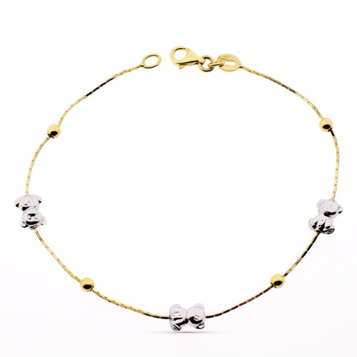 [P08000039] 18K PULSERA ORO BICOLOR OSO S Y BOLAS LISAS.
