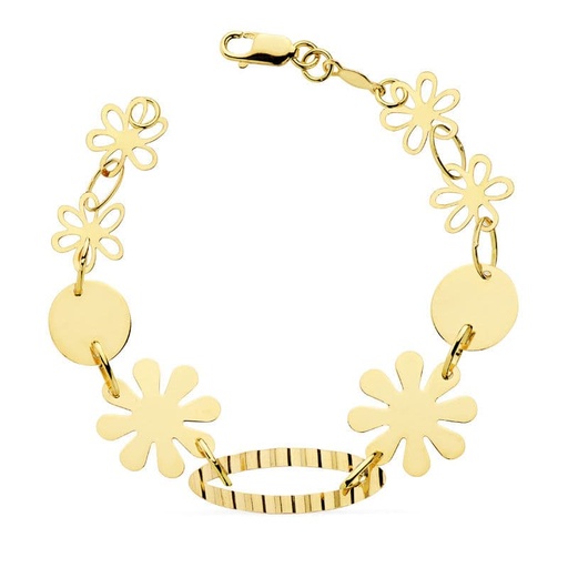 [P08000063] 18K PULSERA FLORES CHAPITAS 20CM
