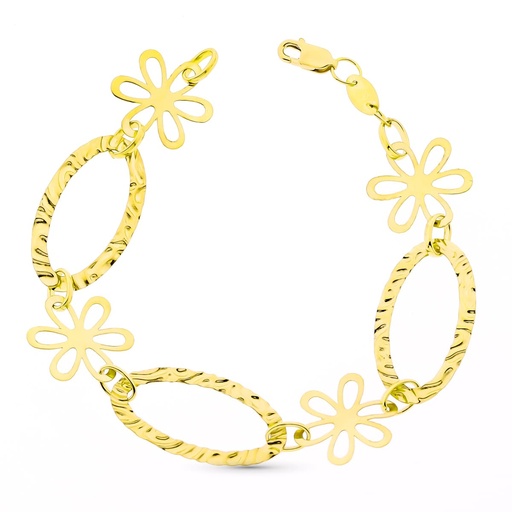 [P08000065] 18K PULSERA ESLABONES Y FLORES 5.65 GR
