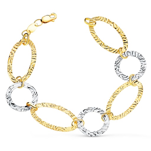 [P08000069] 18K PULSERA ORO BICOLOR ESLABONES MARTILLADOS. ANCHO 18 MM LARGO 20 CM