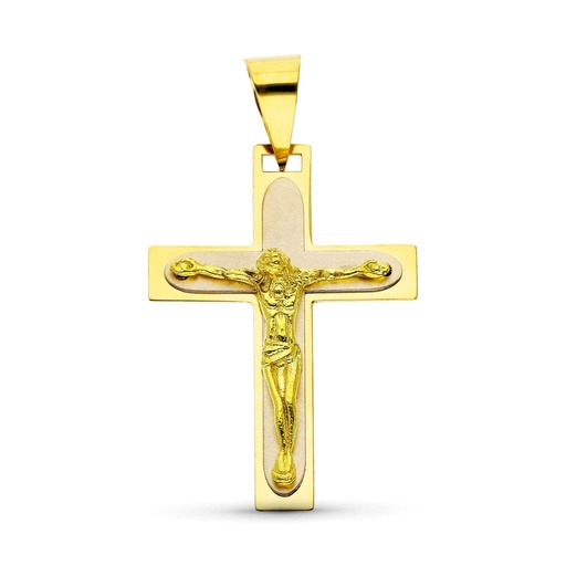 [P08000107] 18K CRUZ CON CRISTO ORO AMARILLO MATE Y BRILLO