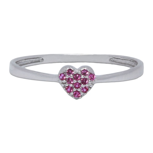 [S963] SORTIJA CORAZON ORO BLANCO 18KL - ROJO