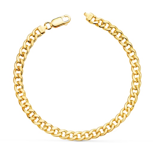 [P08001019] 18K PULSERA ORO AMARILLO BARBADA HUECA ANCHO: 5MM LARGO: 19 CM