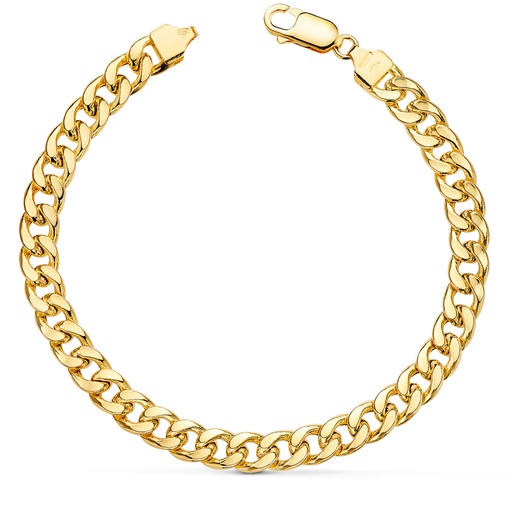 [P08001221] 18K PULSERA ORO AMARILLO BARBADA HUECA ANCHO: 6.8MM LARGO: 21 CM