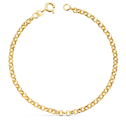 [P08001419] 18K PULSERA ORO AMARILLO ROLO HUECA ANCHO 3 MM LARGO 19 CM