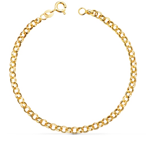 [P08001519] 18K PULSERA ORO AMARILLO ROLO HUECA ANCHO 4 MM LARGO 19 CM