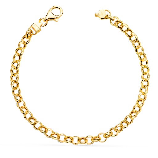 [P08001619] 18K PULSERA ORO AMARILLO ROLO HUECA ANCHO 5 MM LARGO 19 CM