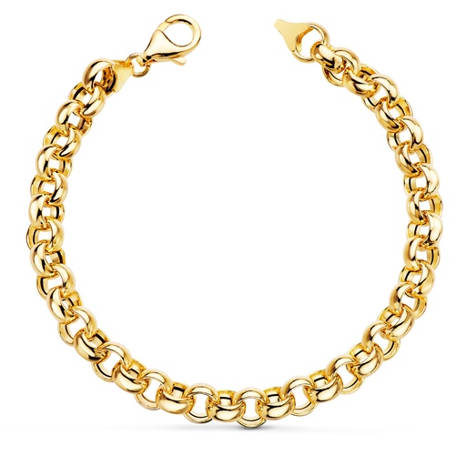 [P08001819] 18K PULSERA ORO AMARILLO ROLO HUECA ANCHO 7 MM LARGO 19 CM